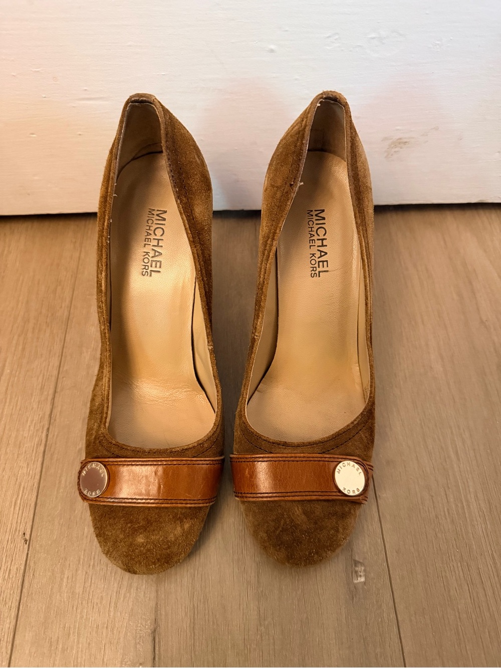Michael Kors Cognac Suede & Leather Round-Toe Pumps